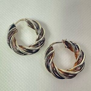 New Bottega Veneta Sterling Silver W/MauvePink Color Twisted Hoop Earrings